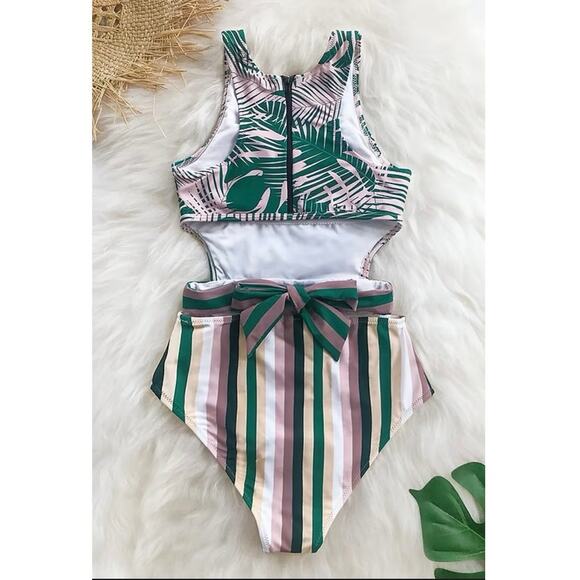 Miss U Palms and Stripes One-Piece Swimsuit, Medium - Picture 3 of 3